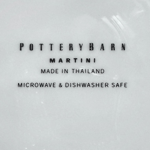 POTTERY BARN MARTINI DESIGN SET OF 4 WHITE COCKTAIL/APPETIZER CERAMIC PLATES - Picture 10 of 10